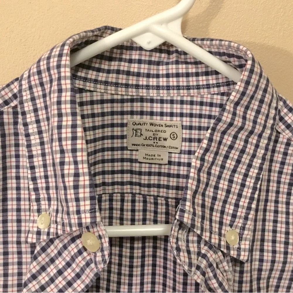 Men’s J.Crew Tailored 100% Cotton Plaid Dress Shirt, Sz S; Navy/White/Red